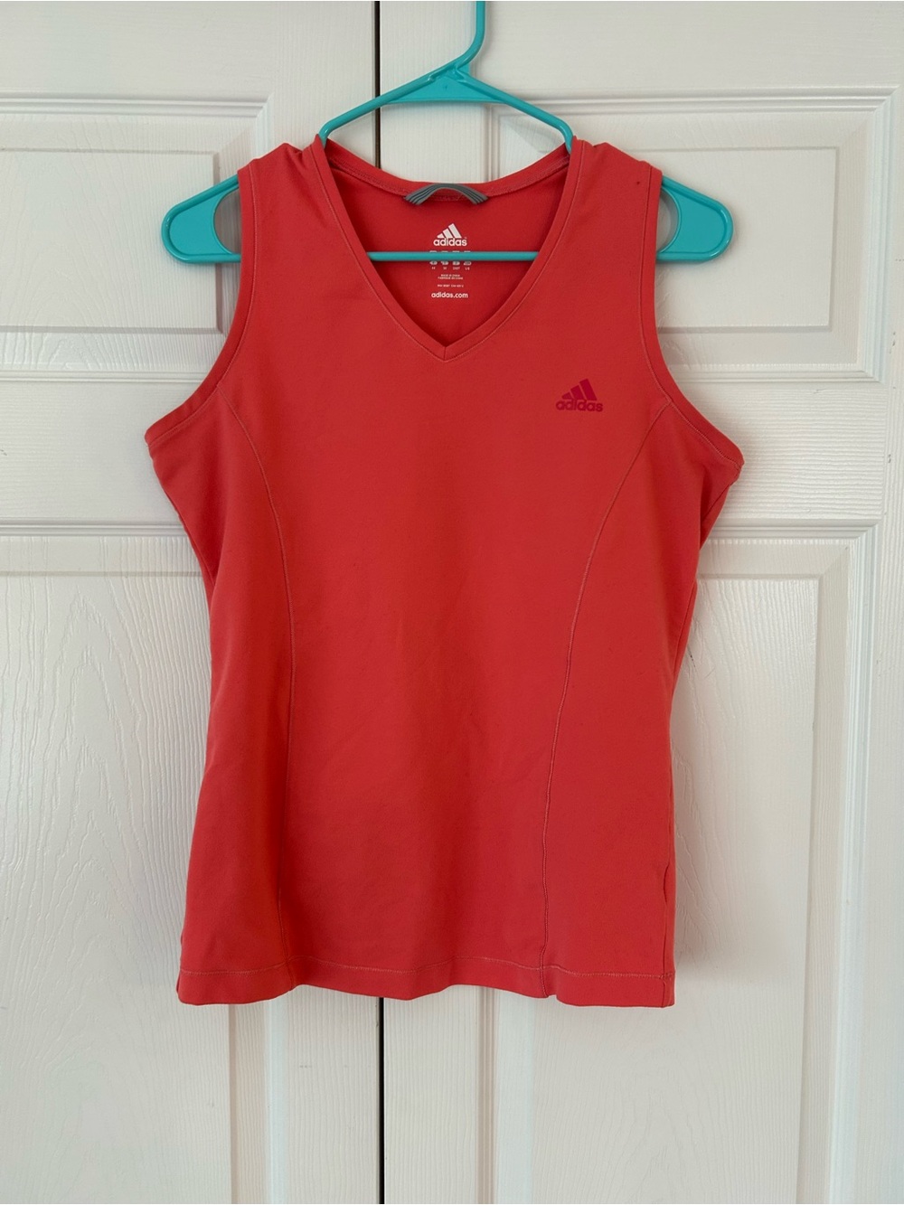 Adidas Women’s Coral Pink V-Neck Logo Print Athletic Performance Tank Top Size L